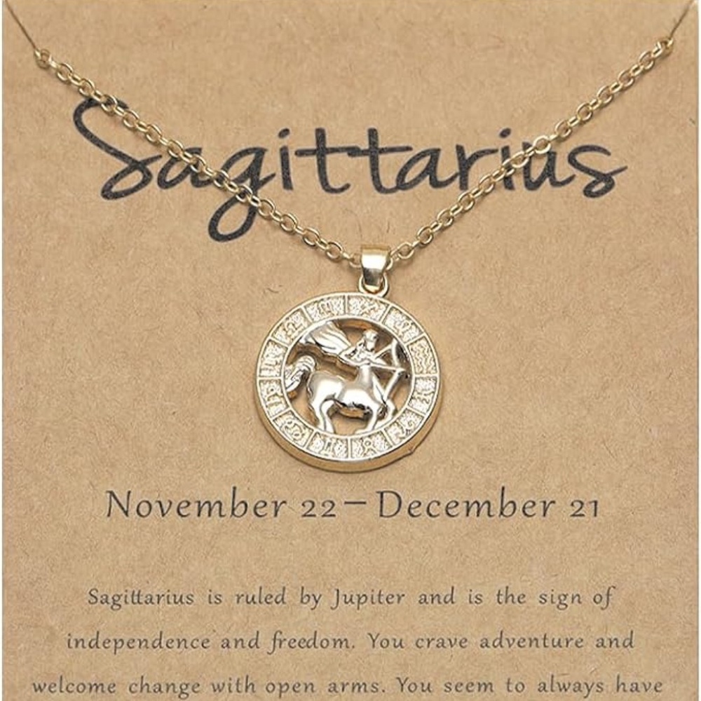Sagittarius  Zodiac Necklace Gold Painted Birthday Gift Christmas Gift